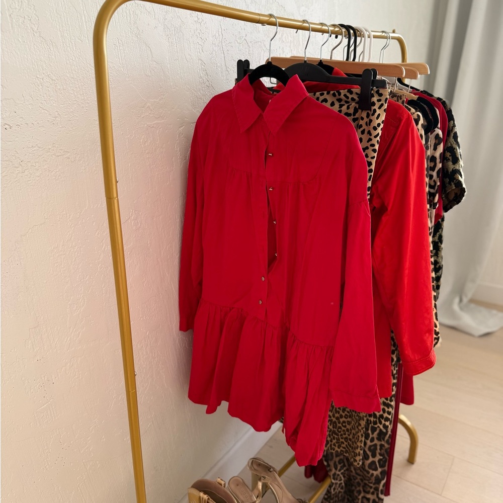 Vibrant Red Button-Up Dress